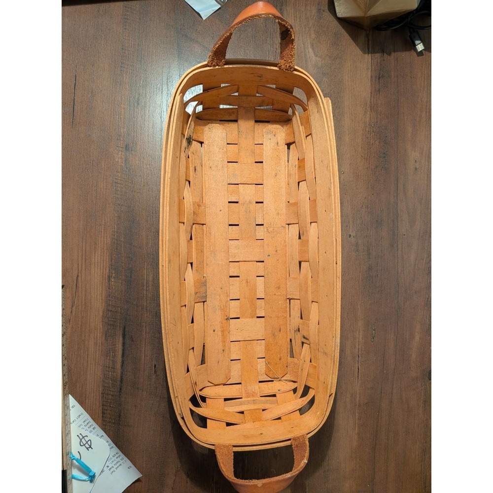 Longaberger Baskets Woven Wood Leather Handles Basket Organizer Storage - Picture 7 of 13